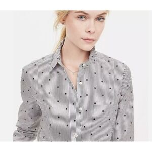 Banana Republic XS Skull Print Stripe Button Down Shirt Gothic Preppy